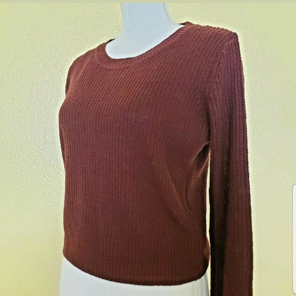 Ambiance Women's Sweater Top Lace Up Back Red S